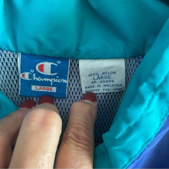 Vintage champion men’s Blue and Teal Windbreaker Jacket size large - Picture 5 of 7